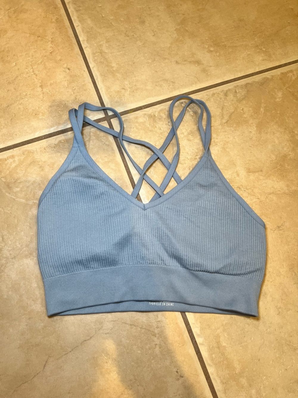 aerie Dusty Blue Ribbed Crisscross Bralette